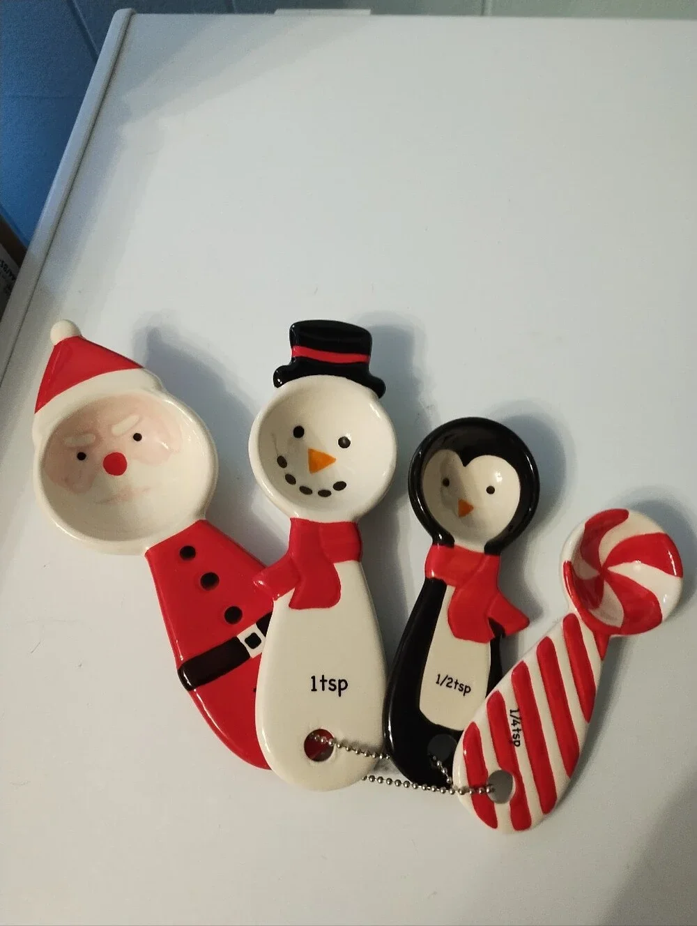 Holiday Ceramic Measuring Spoon Set - Santa, Snowman, Penguin, Candy Cane